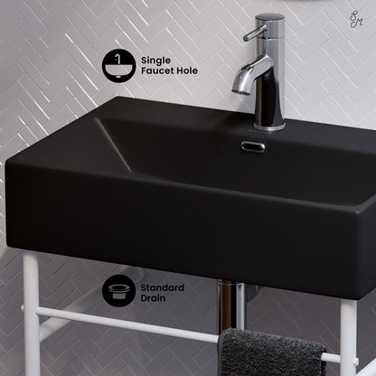 Swiss Madison, Claire 24 Ceramic Console Sink Matte Black Basin Matte White Legs