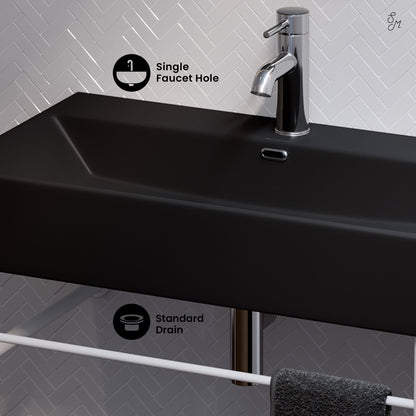 Swiss Madison, Claire 30 Ceramic Console Sink Matte Black Basin Matte White Legs