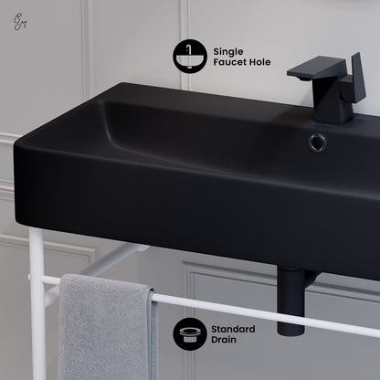 Swiss Madison, Carre 36 Ceramic Console Sink Matte Black Basin Matte White Legs