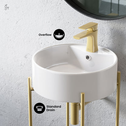 Swiss Madison, Monaco 16" Round Console Sink with Faucet Mount, White Basin Brushed Gold Legs