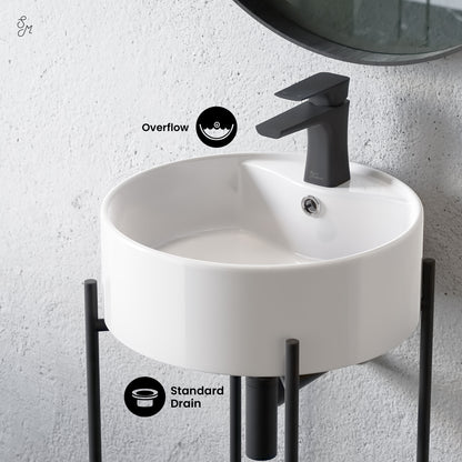 Swiss Madison, Monaco 16" Round Console Sink with Faucet Mount, White Basin Matte Black Legs