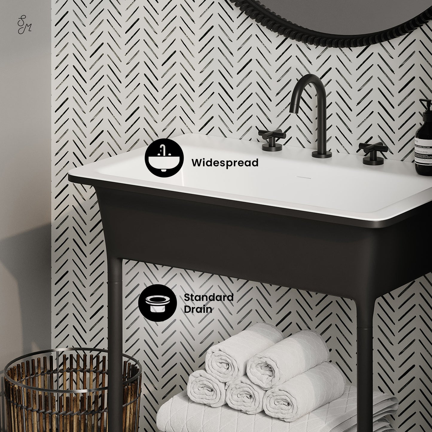 Swiss Madison, Ivy 32" Solid Surface Console Sink in Matte Black
