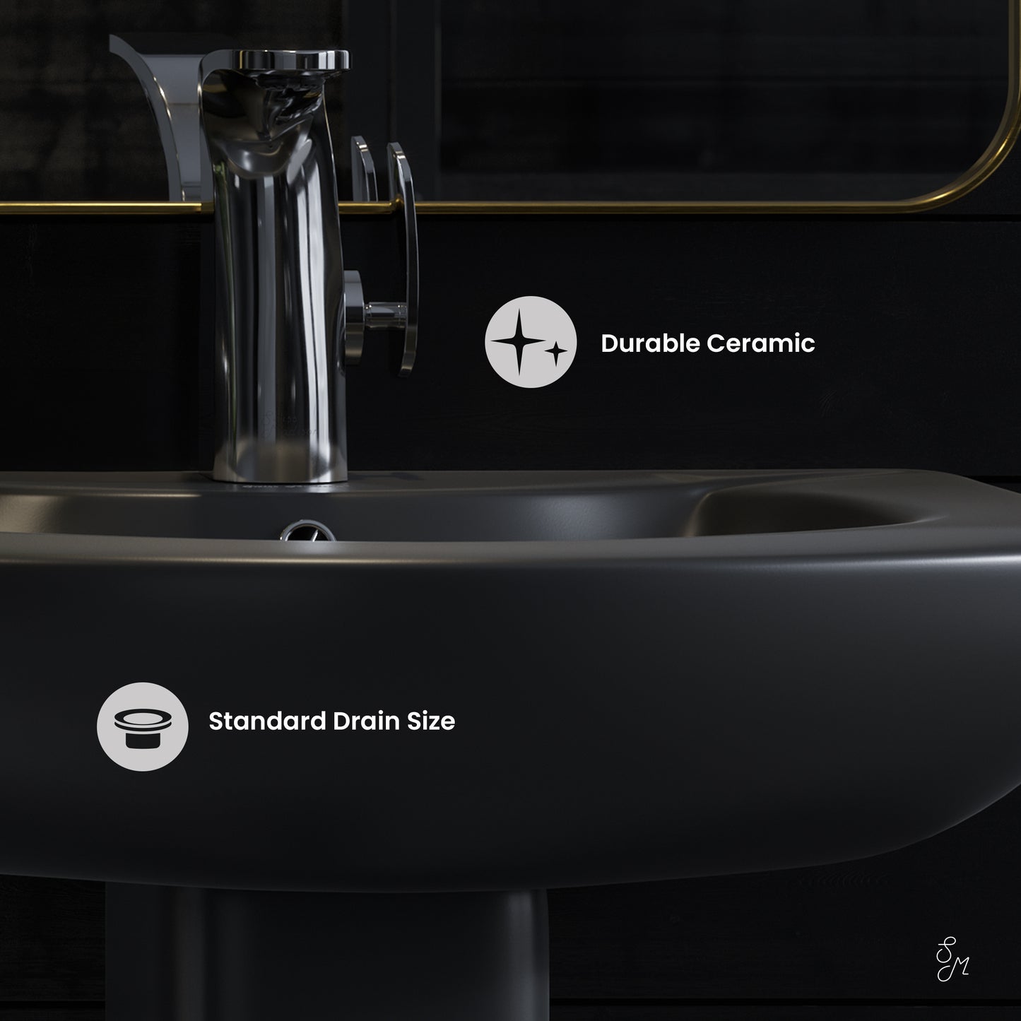 Swiss Madison, Chateau Two-Piece Round Pedestal Sink in Matte Black