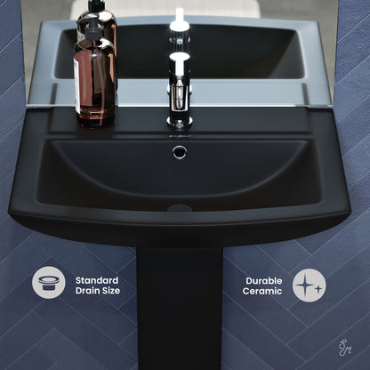 Swiss Madison, Sublime Square Two-Piece Pedestal Sink in Matte Black