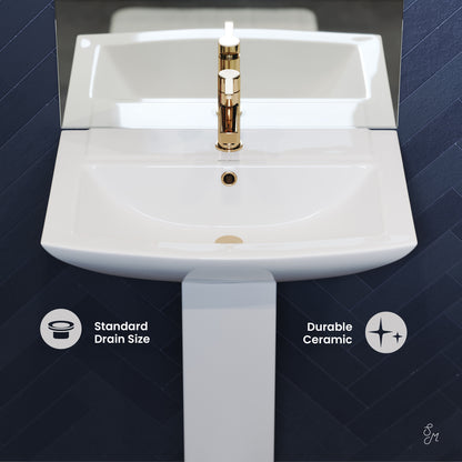 Swiss Madison, Sublime Two-Piece Glossy White Ceramic Rectangular Pedestal Sink