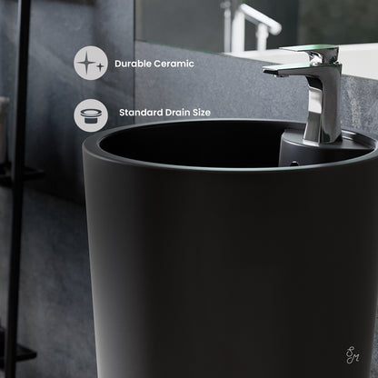 Swiss Madison Matte Black pedestal bathroom vanity — view 2