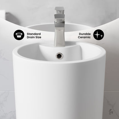 Swiss Madison, Monaco Circular Basin Pedestal Sink in Matte White
