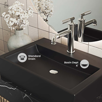 Swiss Madison, Claire 20 Rectangle Ceramic Vessel Sink, Matte Black
