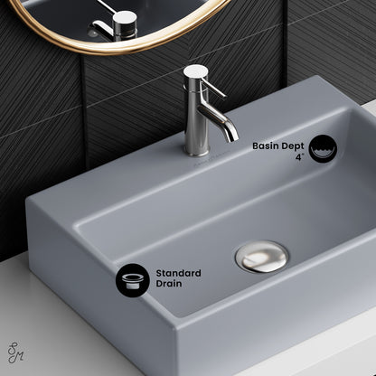 Swiss Madison, Claire 20"  Rectangle Ceramic Vessel Sink in Matte Grey