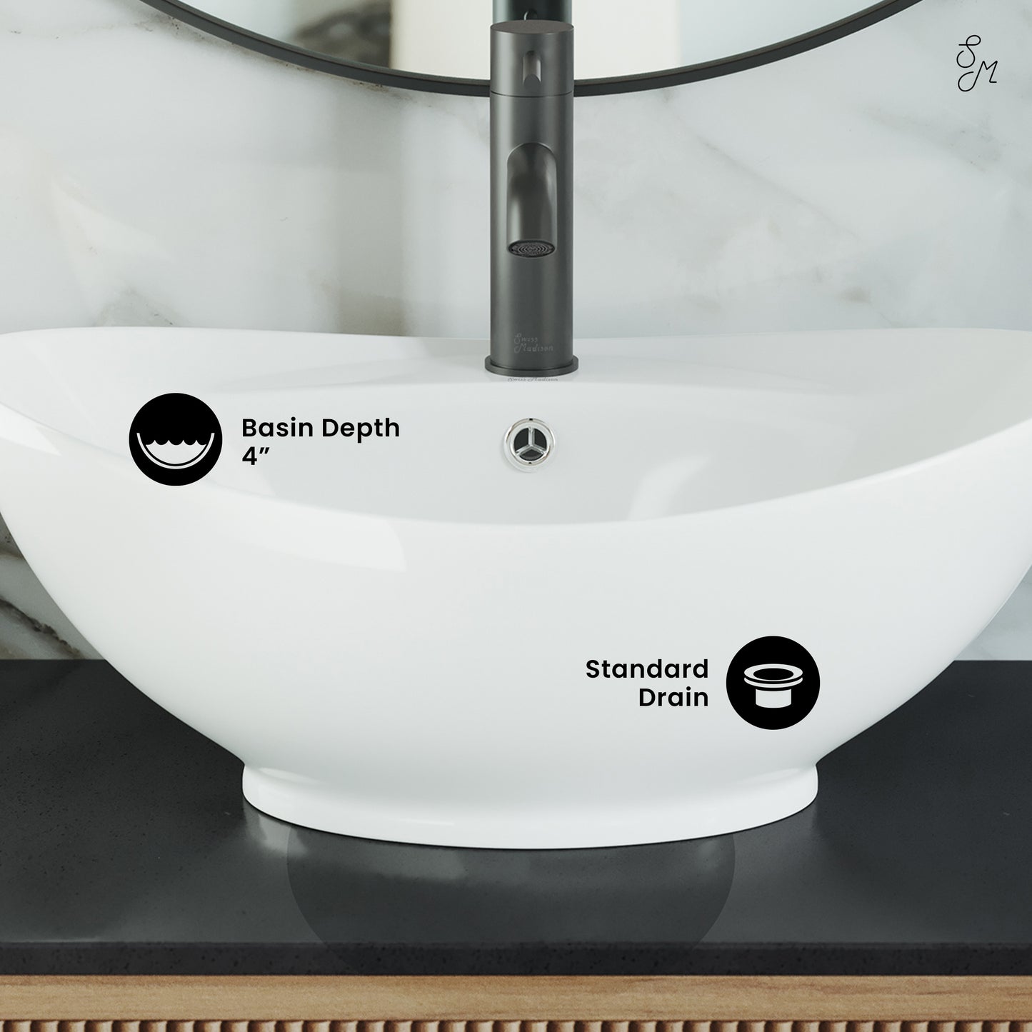 Swiss Madison, Ivy 23 Oval Ceramic Vessel Sink