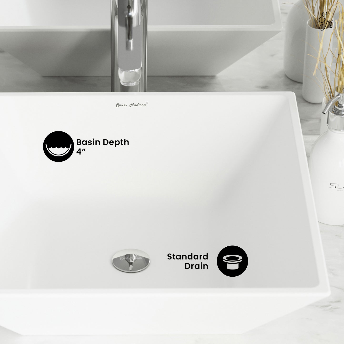 Swiss Madison, St. Tropez Square Ceramic Vessel Sink