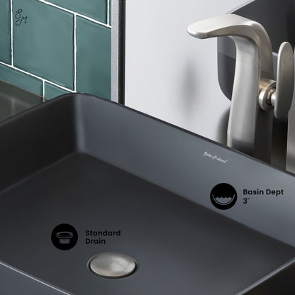 Swiss Madison, Concorde Rectangle Ceramic Vessel Sink, Matte Black