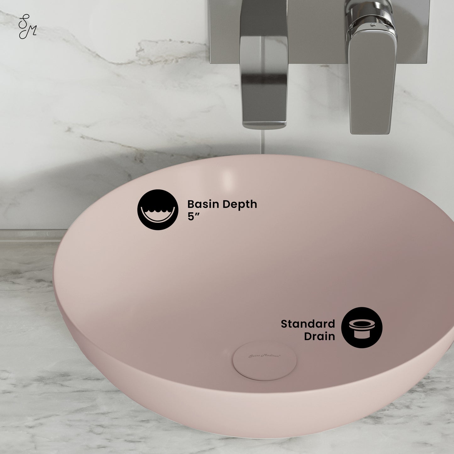 Swiss Madison, Classe 16 Color Ceramic Sink in Matte Pink