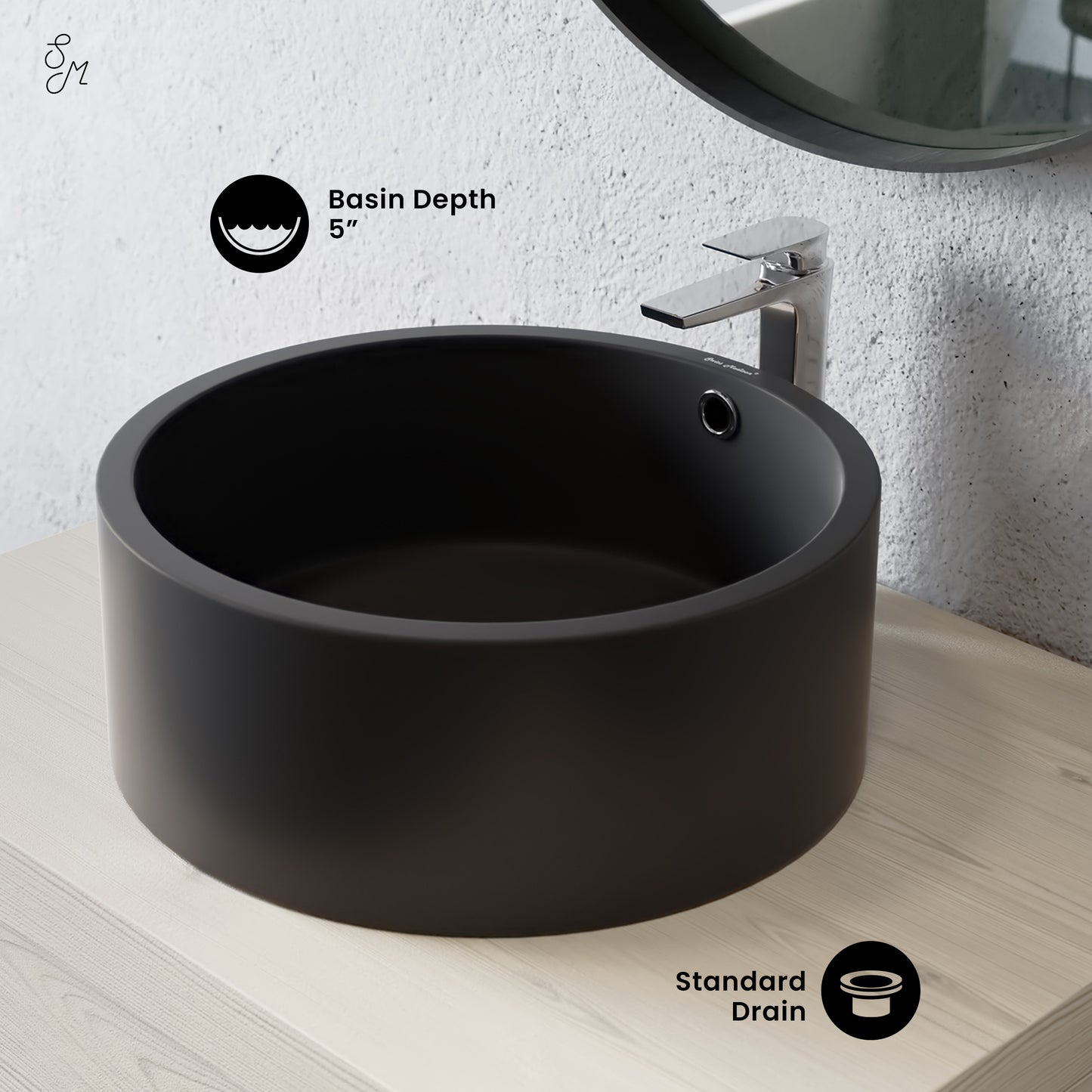 Swiss Madison, Monaco 16.5” Round Vessel Sink in Matte Black