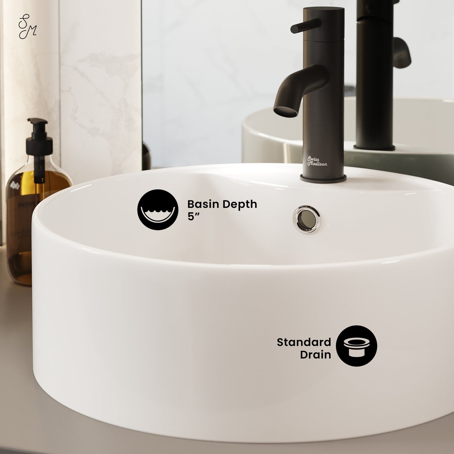 Swiss Madison, Monaco Round Vessel Sink with Faucet Mount
