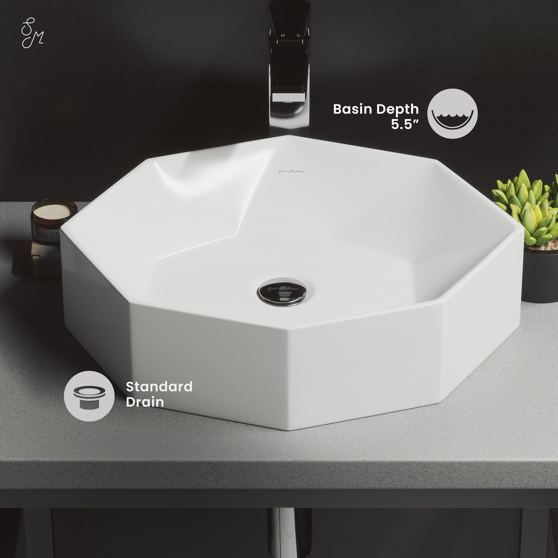 Swiss Madison Brusque Glossy White 19.25-inch vessel bathroom vanity — view 2