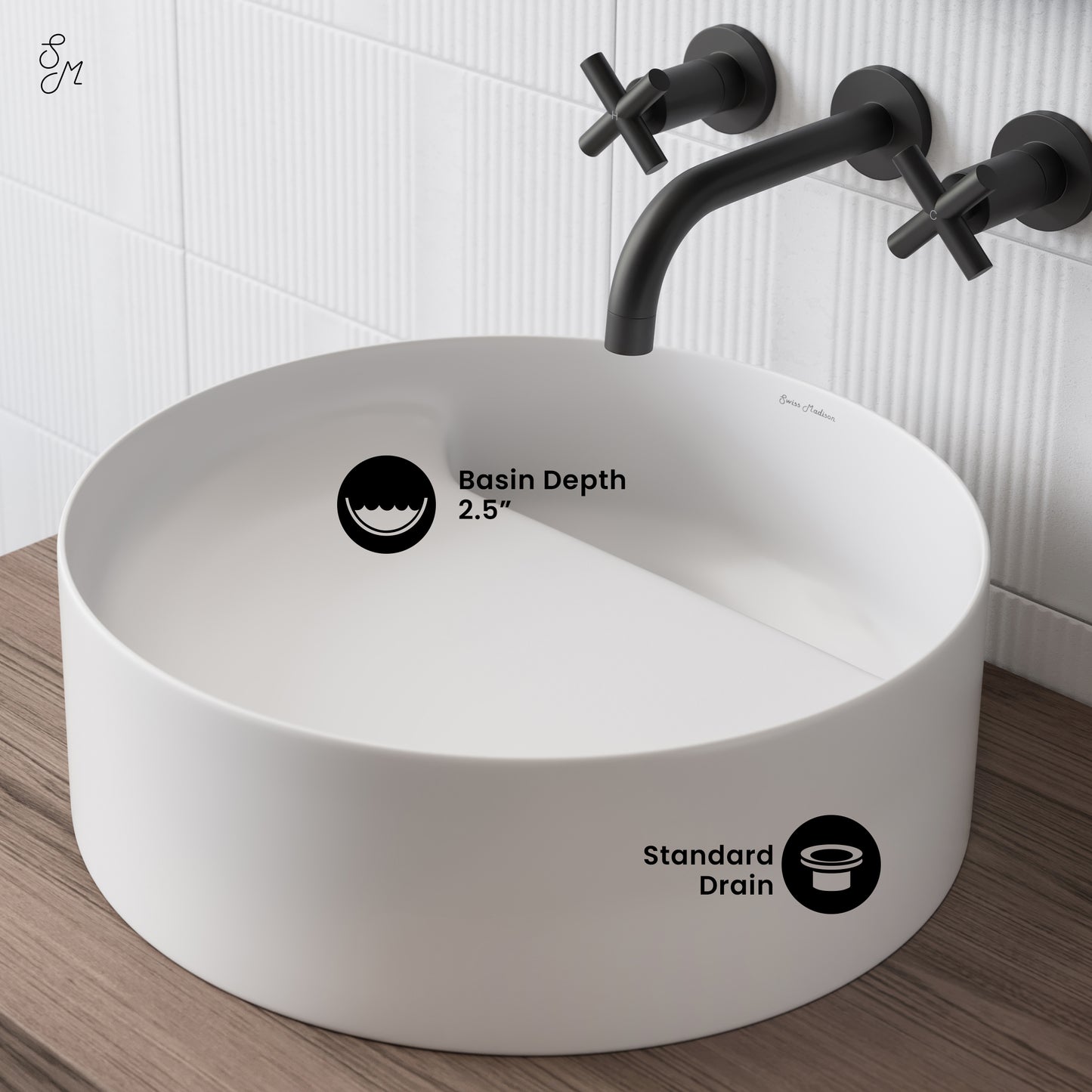 Swiss Madison, Beau 16.5" Round Vessel Bathroom Sink in Matte White