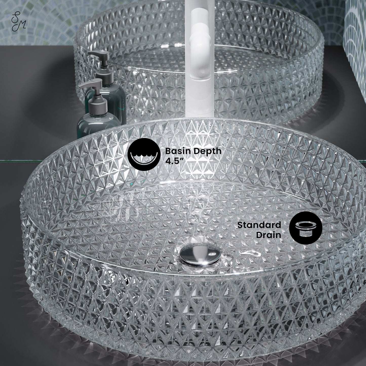 Swiss Madison, Cache 15.75" Round Glass Vessel Sink