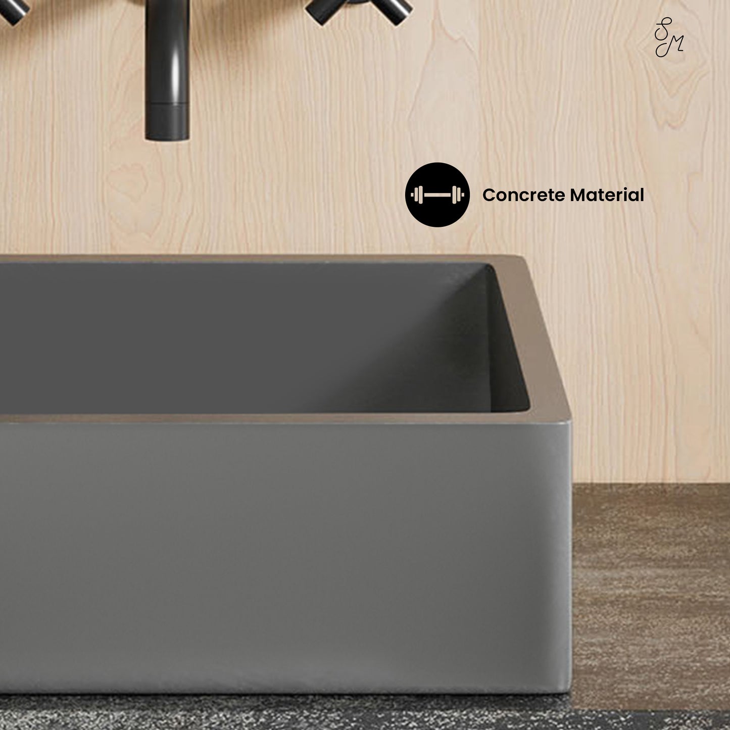 Swiss Madison, Lisse 15.5" Square Concrete Vessel Bathroom Sink in Dark Grey