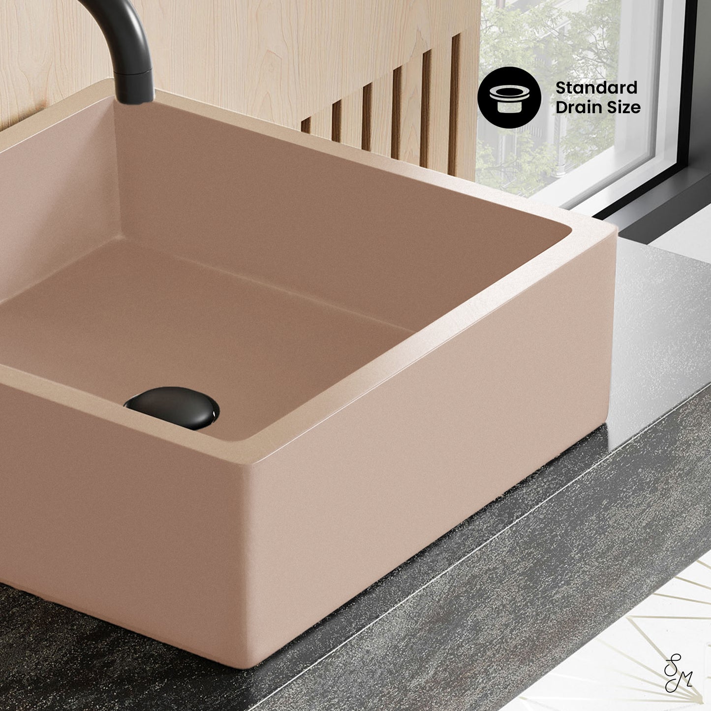 Swiss Madison, Lisse 15.5" Concrete Square Vessel Sink in Matte Blush