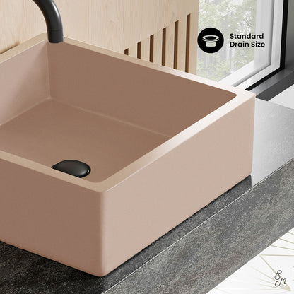 Swiss Madison, Lisse 15.5" Concrete Square Vessel Sink in Matte Blush
