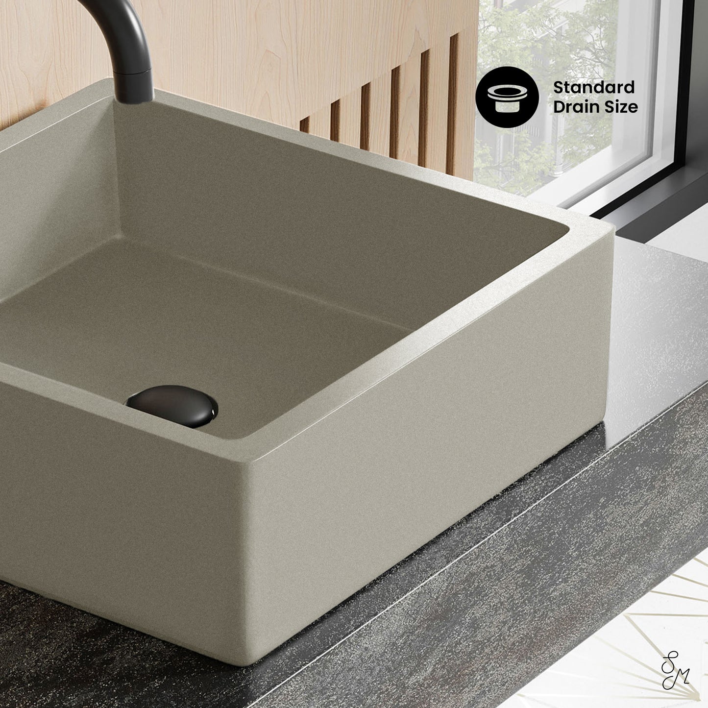 Swiss Madison, Lisse 15.5" Concrete Square Vessel Sink in Matte Taupe