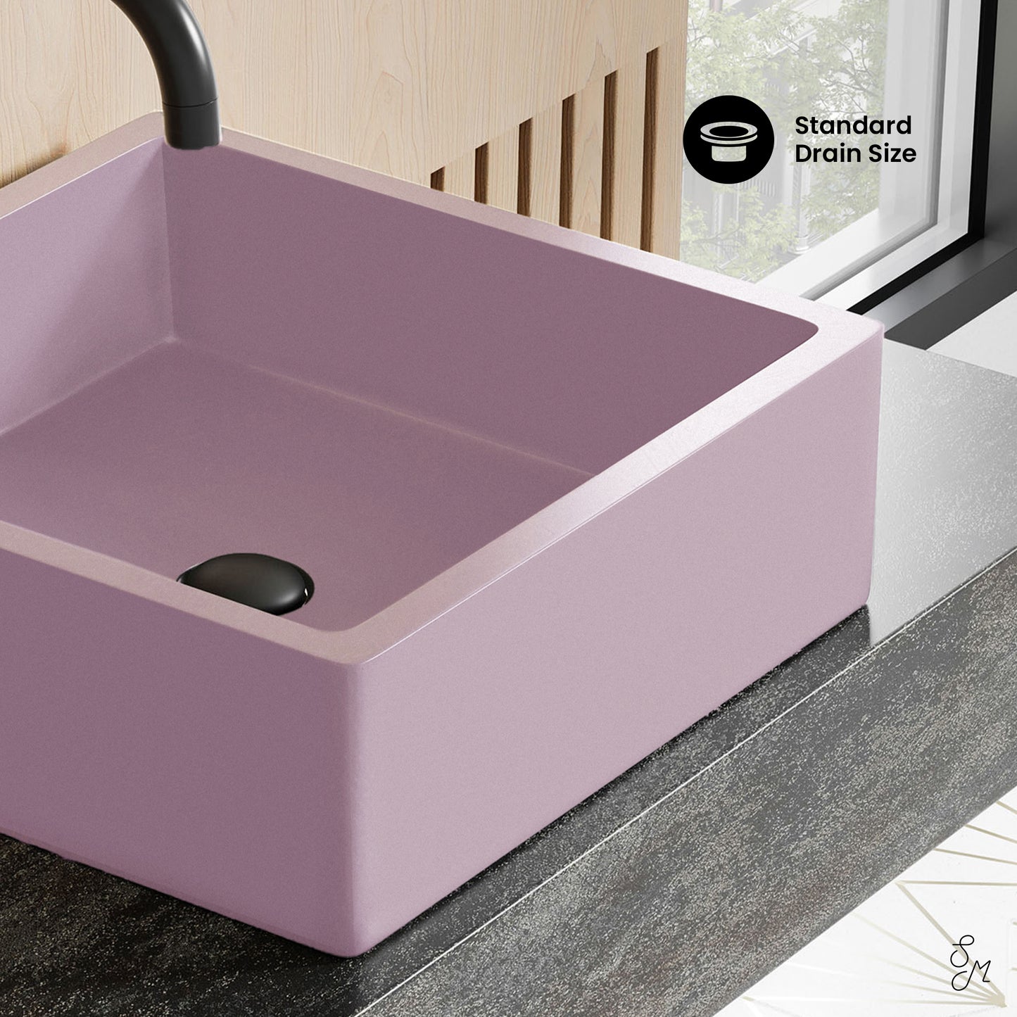 Swiss Madison, Lisse 15.5" Concrete Square Vessel Sink in Matte Lavender