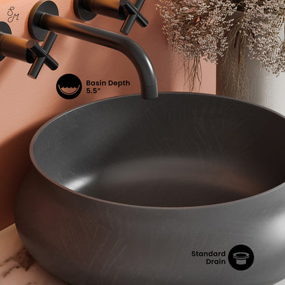 Swiss Madison, Lisse 17.5" Round Concrete Vessel Bathroom Sink in Dark Grey
