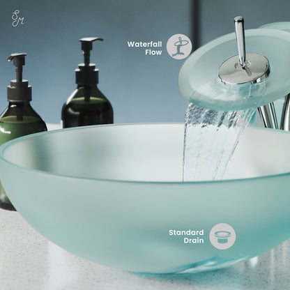 Swiss Madison, Cascade 16.5 Color Glass Vessel Sink with Faucet, Frost