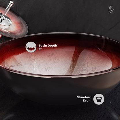 Swiss Madison, Cascade 16.5 Glass Vessel Sink with Faucet, Ember Red