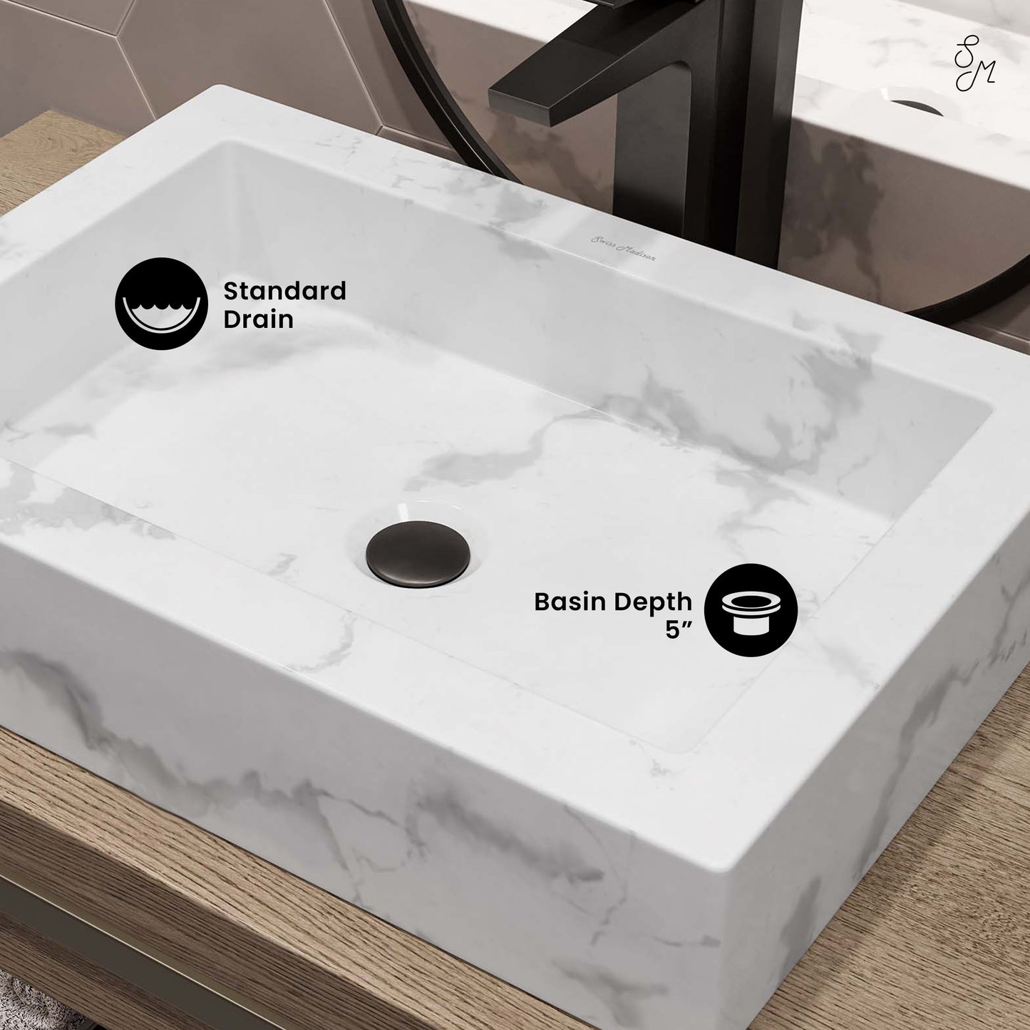 Swiss Madison, Voltaire 22" Ceramic Vessel Bathroom Sink in White Marble