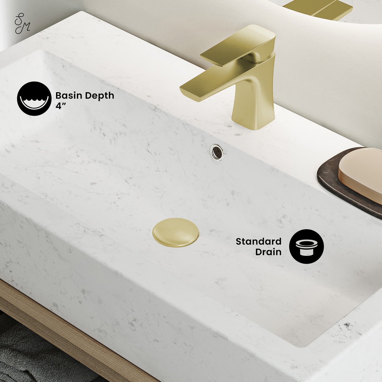 Swiss Madison, Voltaire Wide Rectangle Vessel Sink in Static Marble