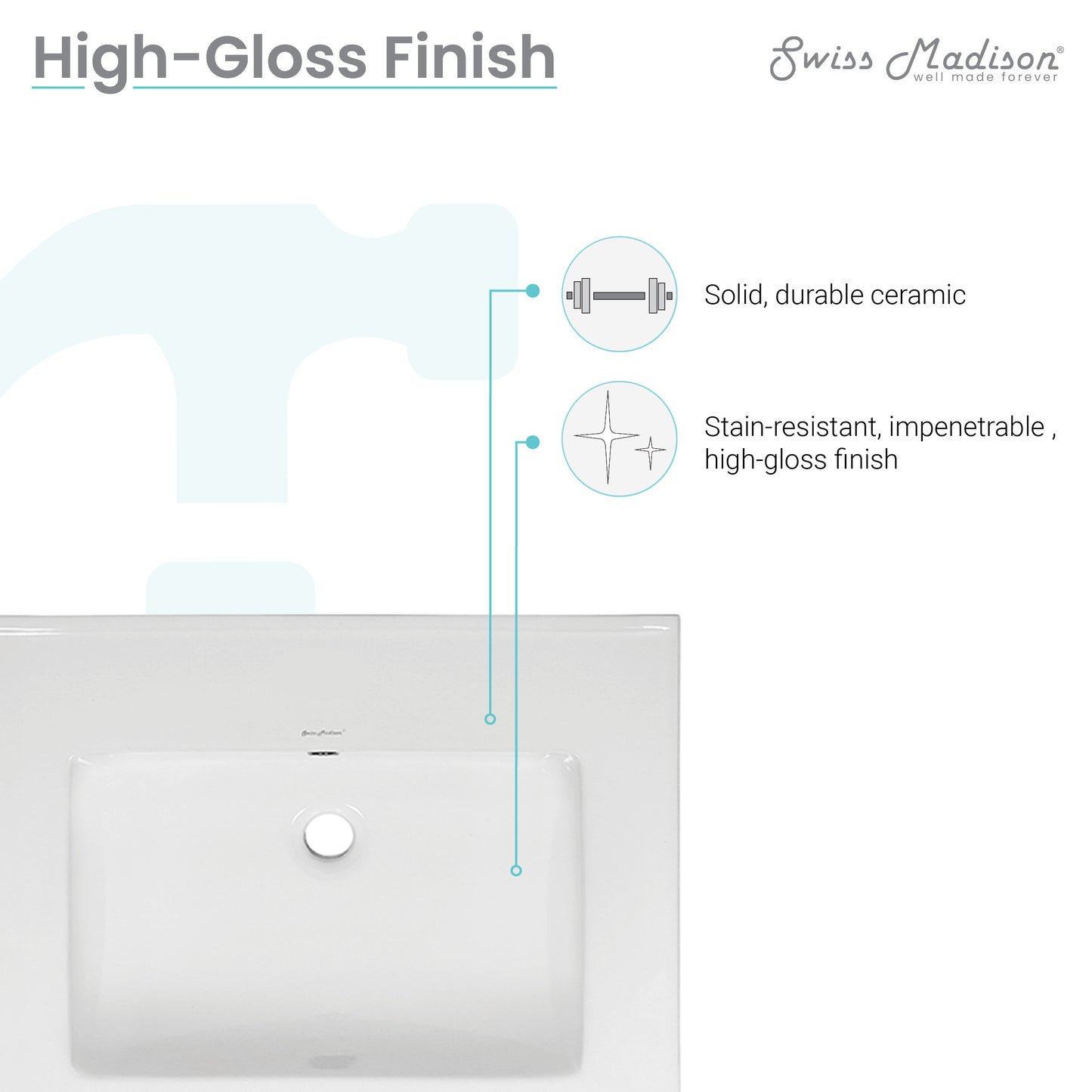 Swiss Madison, 24" Vanity Top Without Faucet Hole