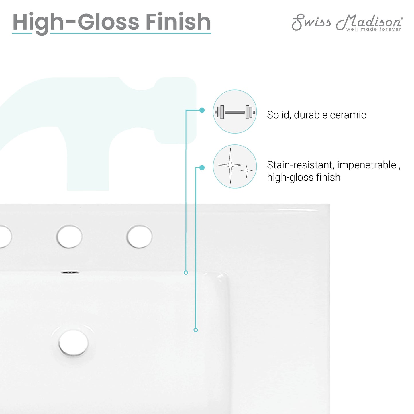 Swiss Madison, 30" 3-Hole Widespread Vanity Sink Top in Glossy White