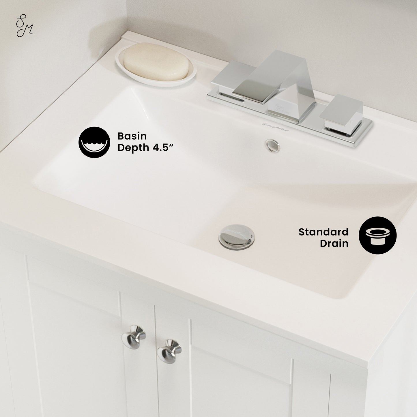 Swiss Madison, 24" 3-Hole Centerset Vanity Sink Top in Glossy White
