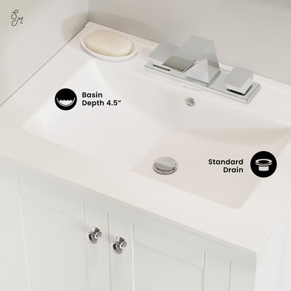 Swiss Madison, 24" 3-Hole Centerset Vanity Sink Top in Glossy White