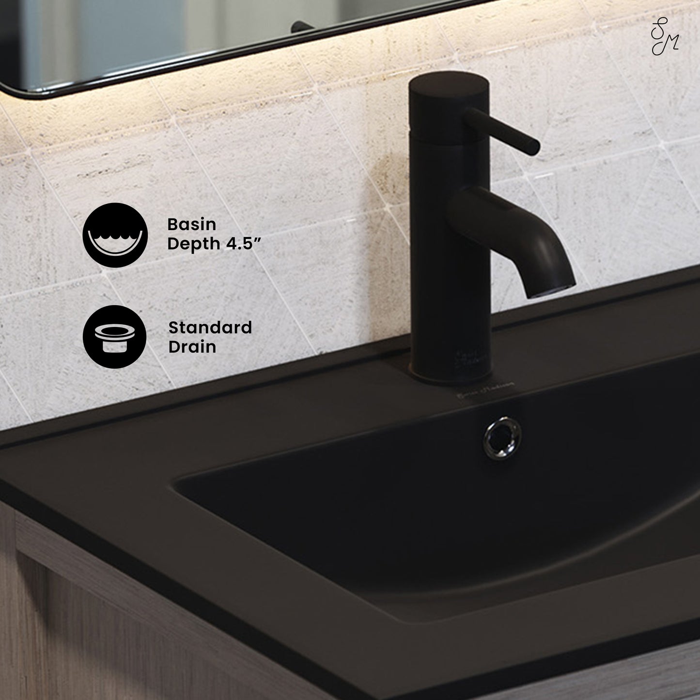 Swiss Madison, 24" Ceramic Vanity Top with Single Faucet Hole in Matte Black