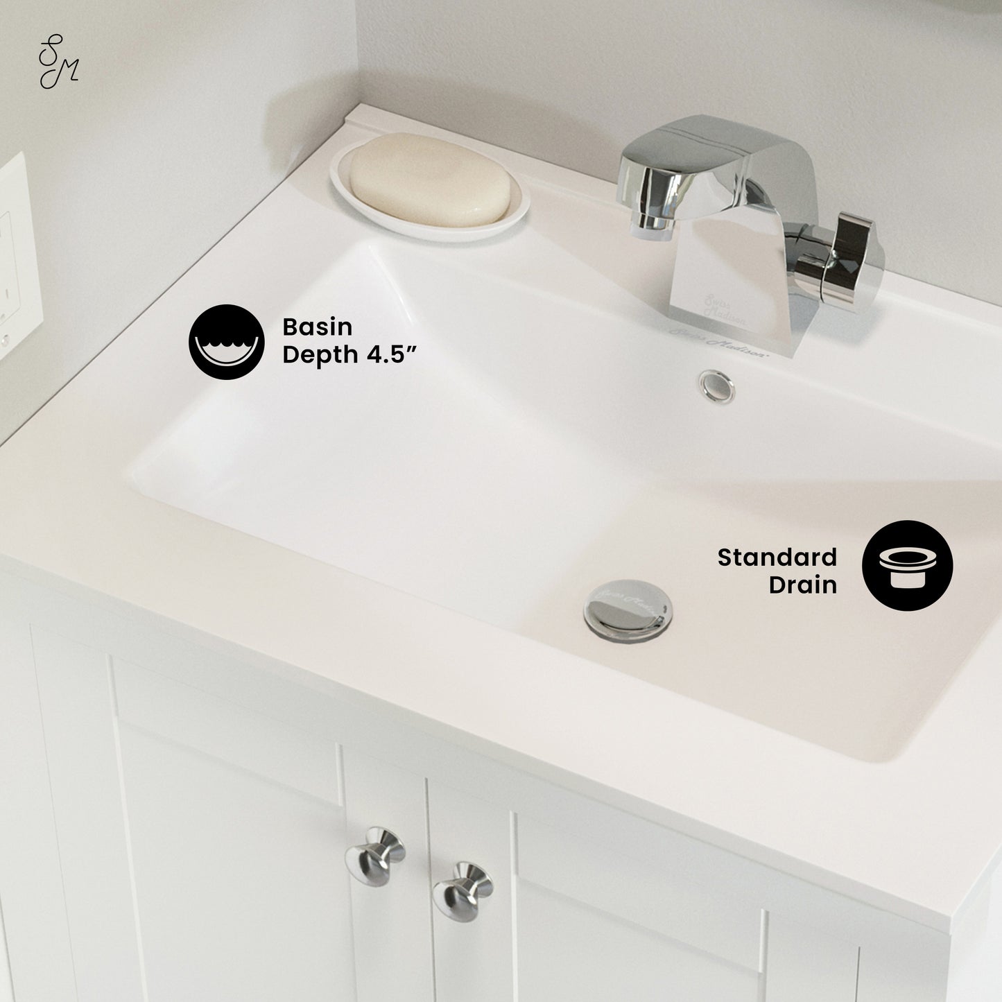 Swiss Madison, 24" Ceramic Vanity Top with Single Faucet Hole