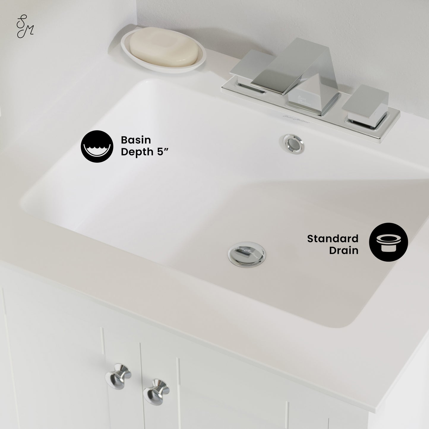 Swiss Madison, Voltaire 25 Vanity Top Sink with 3 Centerset Faucet Holes