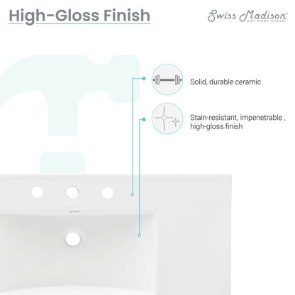 Swiss Madison, 36" Ceramic Vanity Top with Three Faucet Holes