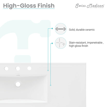 Swiss Madison, 48" 3-Hole Widespread Vanity Sink Top in Glossy White