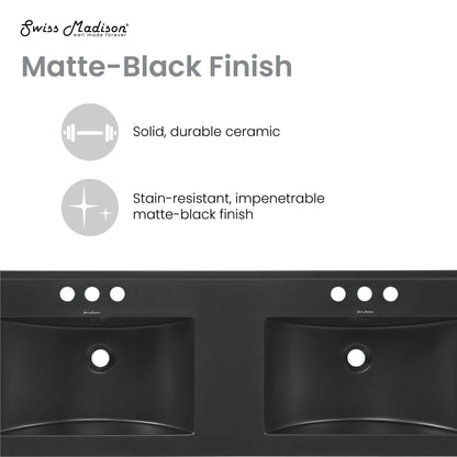 Swiss Madison, 48" 3-Hole Widespread Double Basin Vanity Sink Top in Matte Black