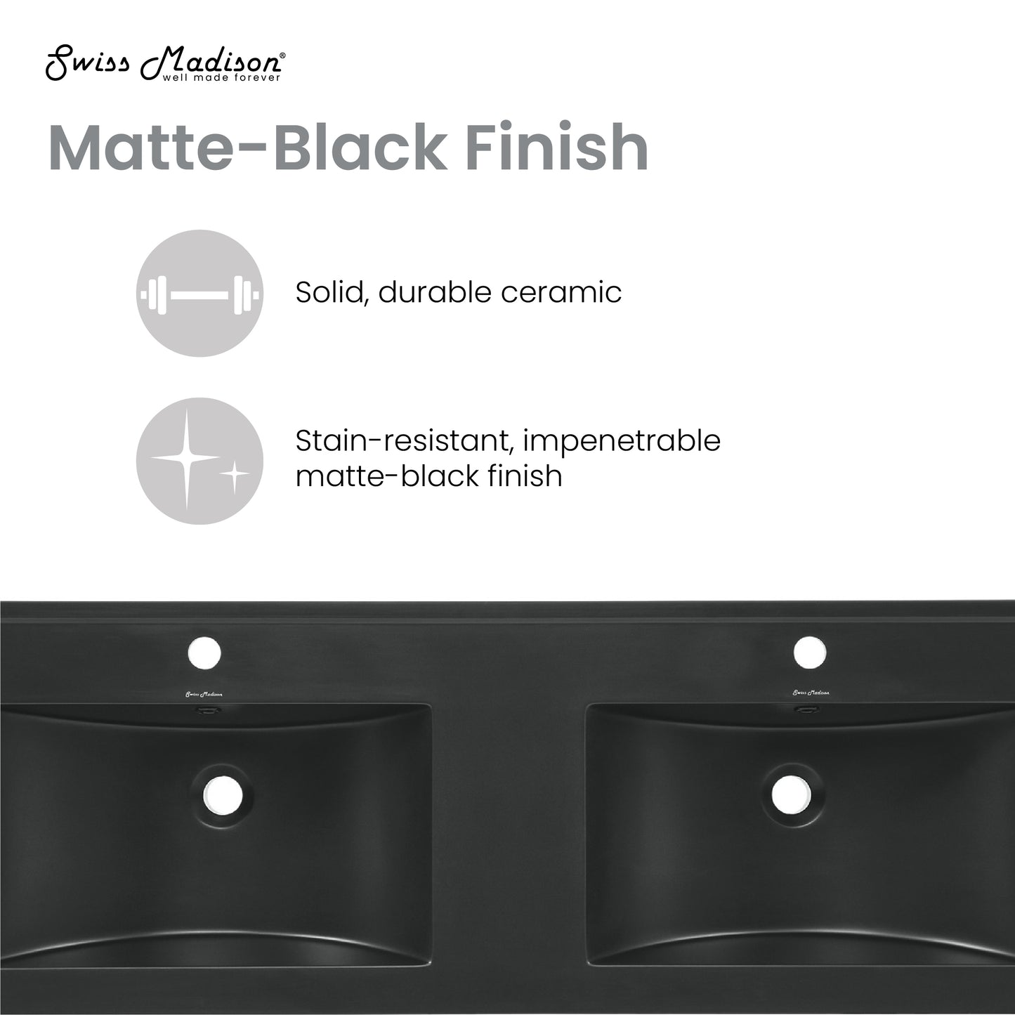 Swiss Madison, 48" Double Basin Vanity Sink Top in Matte Black