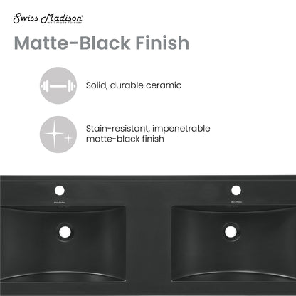 Swiss Madison, 48" Double Basin Vanity Sink Top in Matte Black