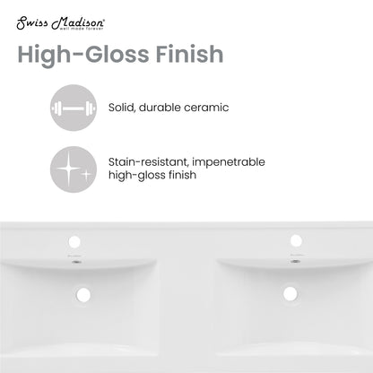 Swiss Madison, 48" Double Basin Vanity Sink Top in Glossy White