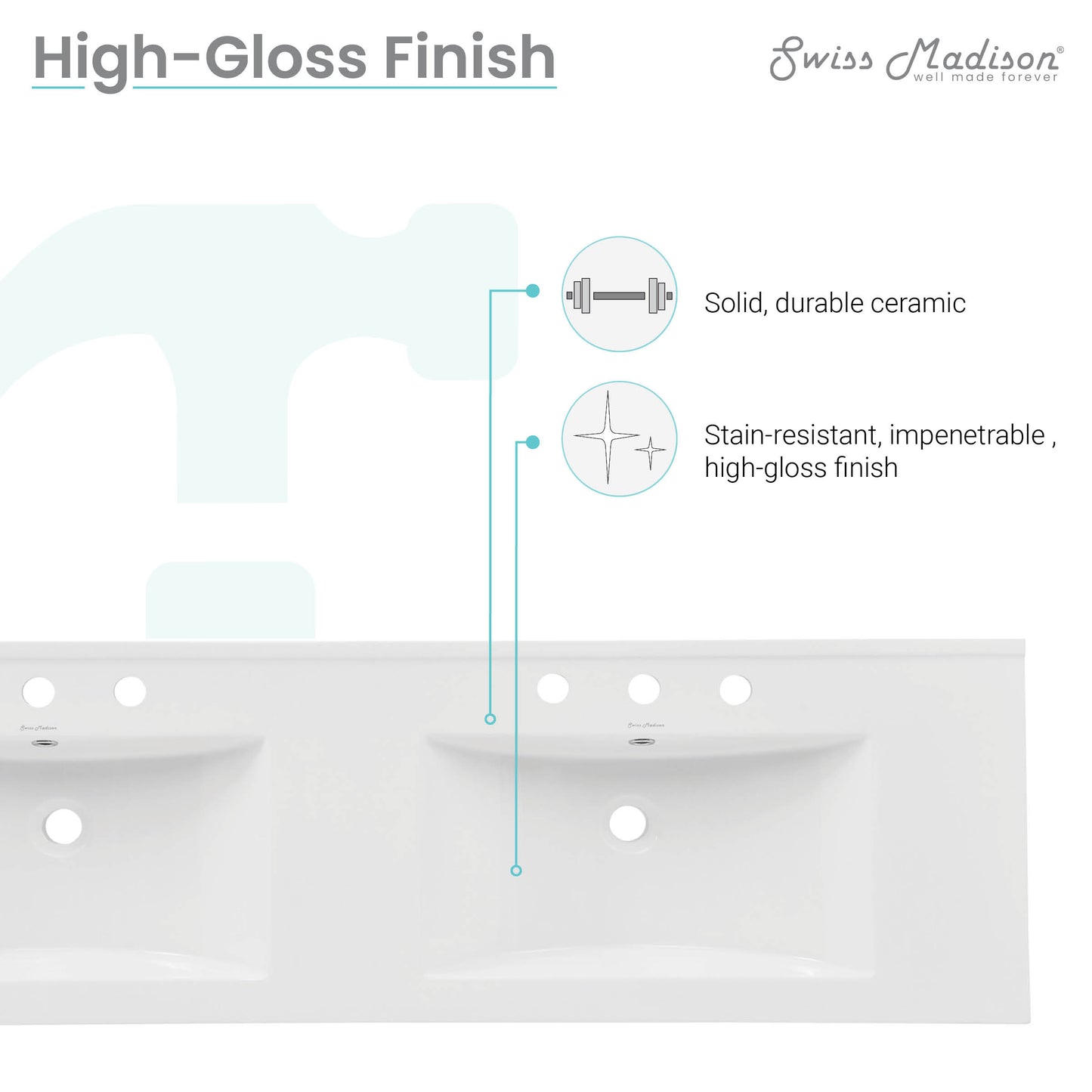 Swiss Madison, 60 inch Vanity Top Bathroom Sink with 3 Holes