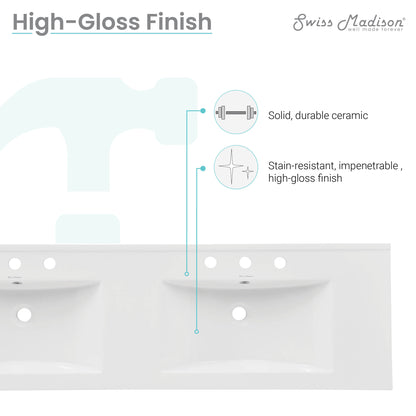 Swiss Madison, 60 inch Vanity Top Bathroom Sink with 3 Holes
