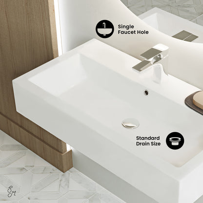 Swiss Madison, Voltaire Wide Rectangle Wall-Mount Sink in Shiny White