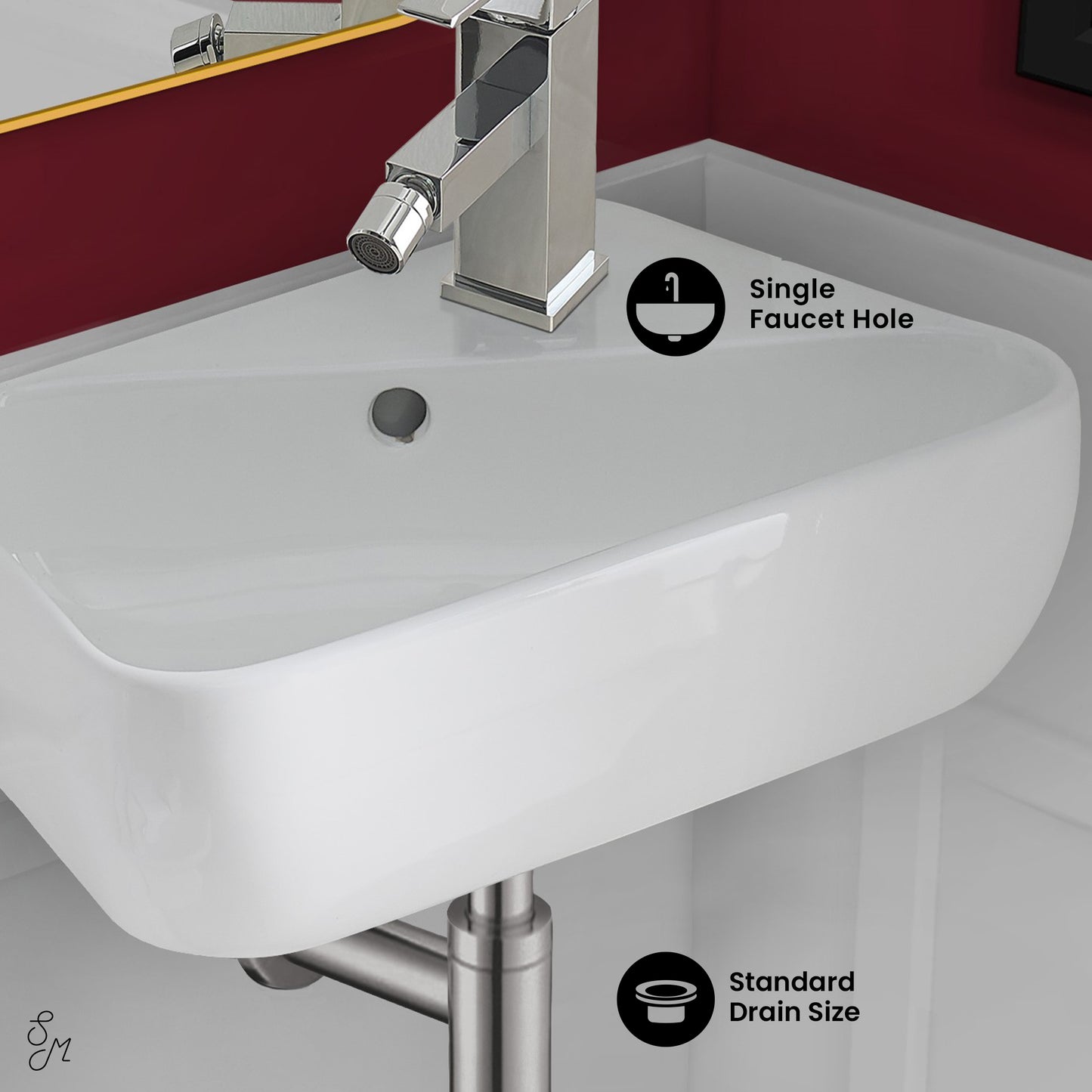 Swiss Madison, Plaisir 18 x 11 Ceramic Wall Hung Sink with Right Side Faucet Mount