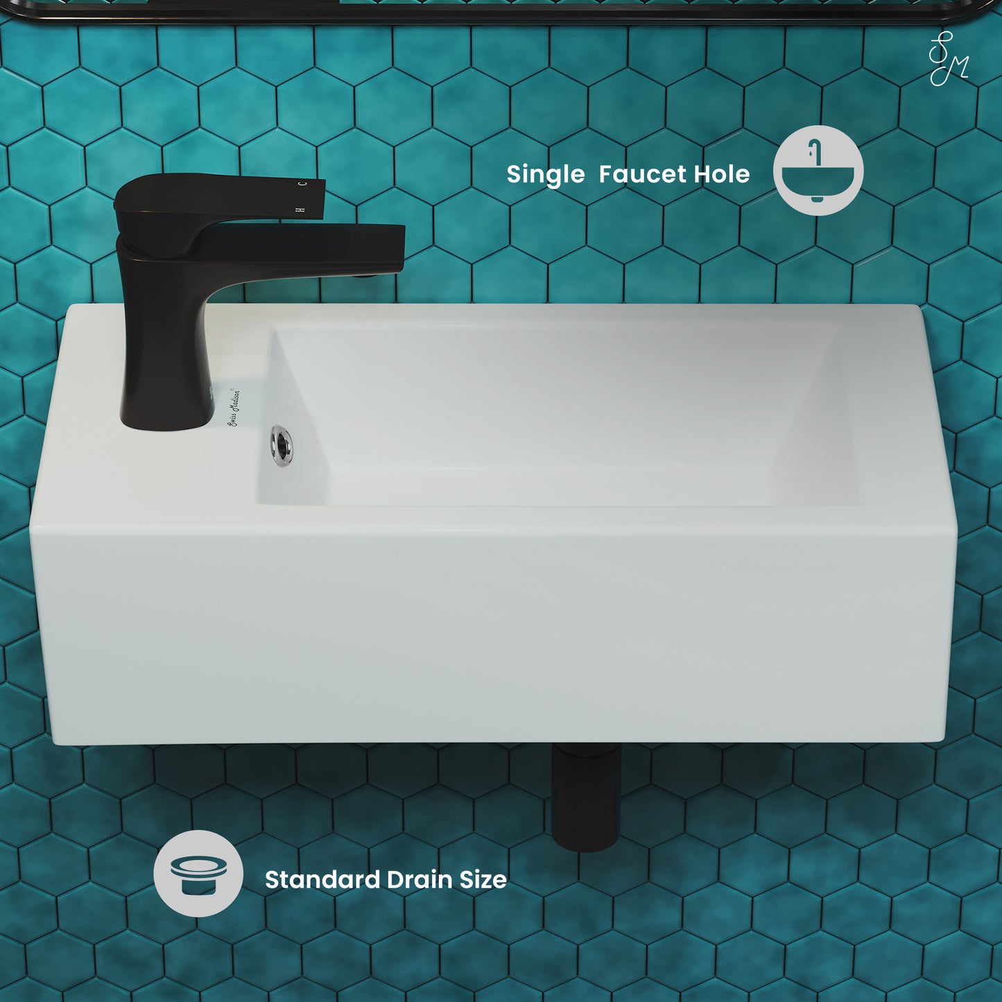 Swiss Madison, Voltaire 19.5 x 10 Rectangular Ceramic Wall Hung Sink with Left Side Faucet Mount